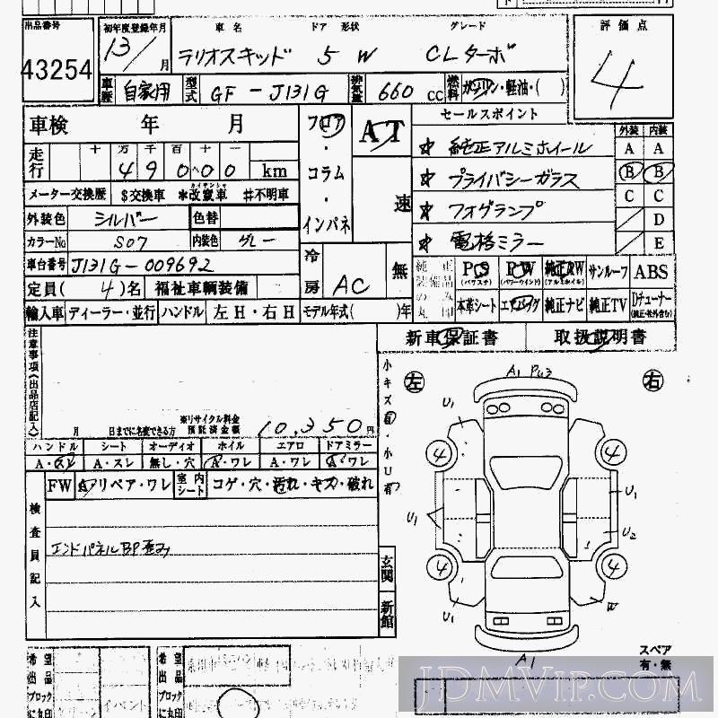 2001 DAIHATSU TERIOS KID CL_TB J131G - 43254 - HAA Kobe