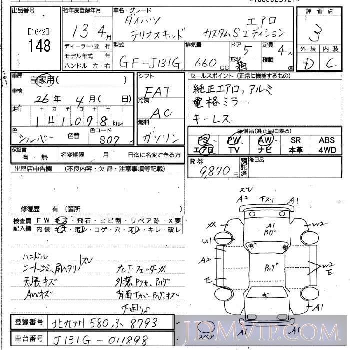 2001 DAIHATSU TERIOS KID S J131G - 148 - JU Fukuoka