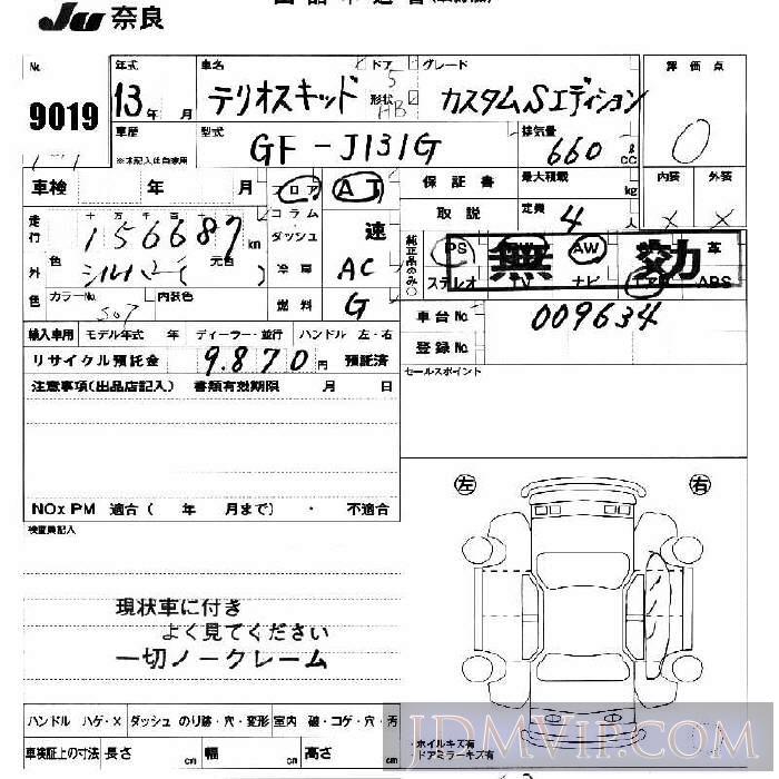 2001 DAIHATSU TERIOS KID S J131G - 9019 - JU Nara