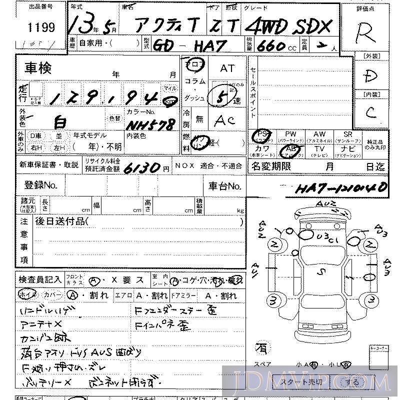 2001 HONDA ACTY TRUCK 4WD_SDX HA7 - 1199 - LAA Kansai