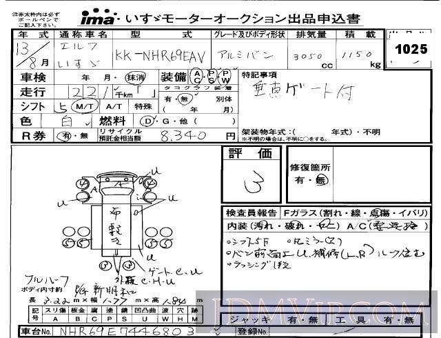2001 ISUZU ELF TRUCK  NHR69EAV - 1025 - Isuzu Kobe
