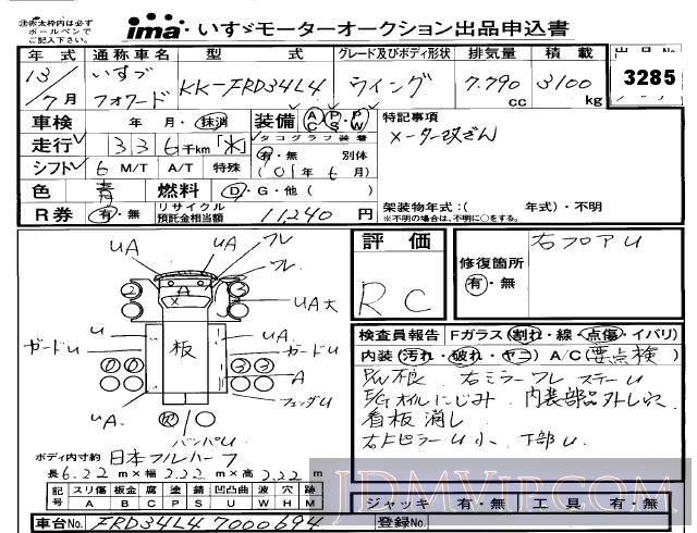 2001 ISUZU FORWARD  FRD34L4 - 3285 - Isuzu Kobe