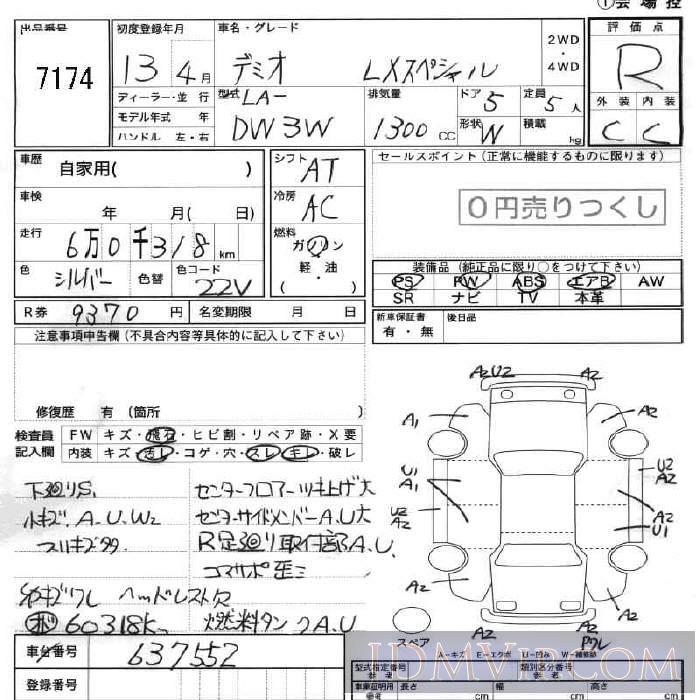 2001 MAZDA DEMIO LX DW3W - 7174 - JU Fukushima