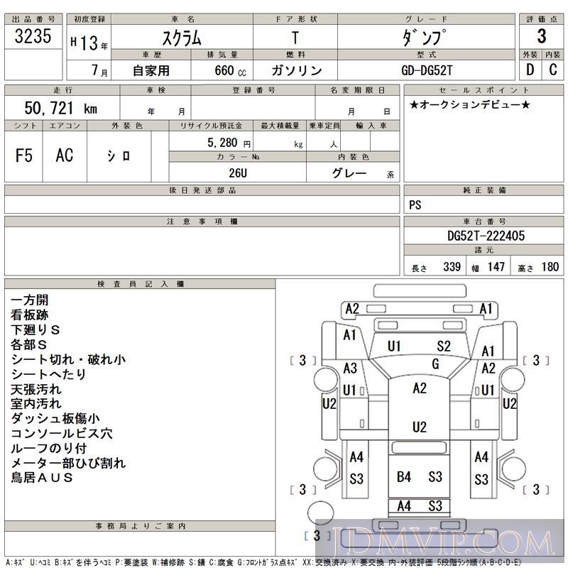 2001 MAZDA SCRUM TRUCK  DG52T - 3235 - TAA Hiroshima