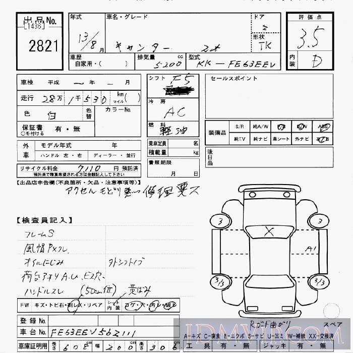 2001 MITSUBISHI CANTER TRUCK 2t FE63EEV - 2821 - JU Gifu