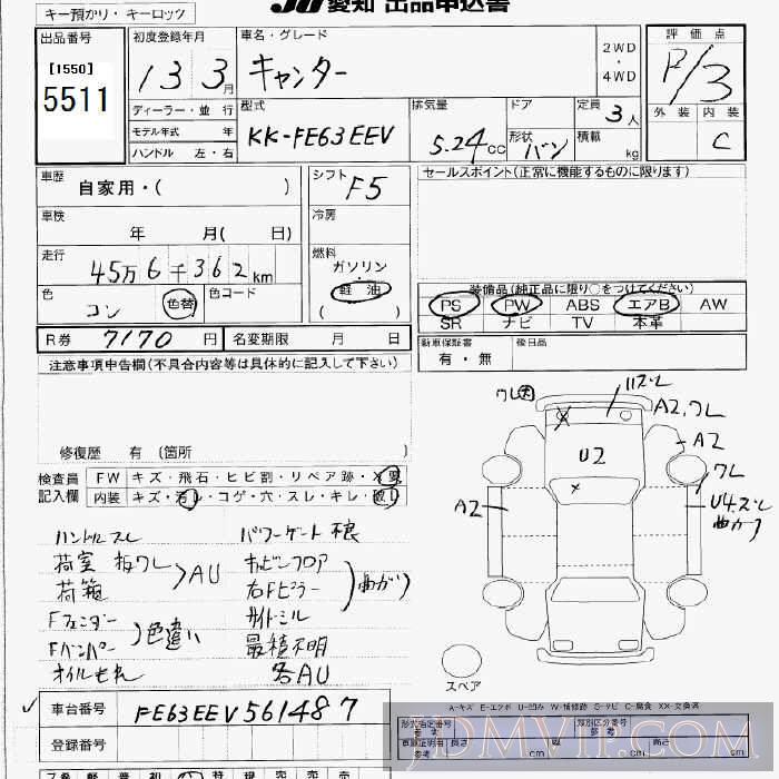 2001 MITSUBISHI CANTER TRUCK  FE63EEV - 5511 - JU Aichi