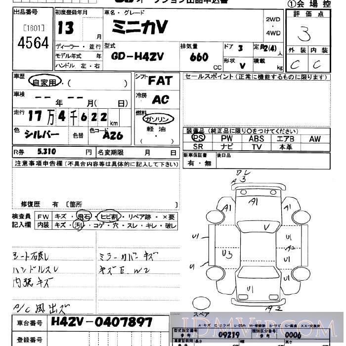 2001 MITSUBISHI MINICA  H42V - 4564 - JU Saitama