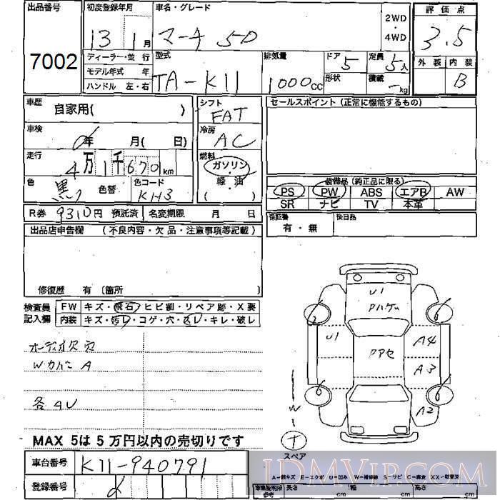 2001 NISSAN MARCH 5D K11 - 7002 - JU Mie