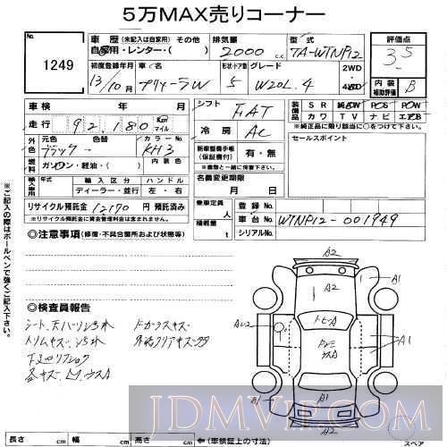 2001 NISSAN PRIMERA WAGON W20L4 WTNP12 - 1249 - USS Tohoku