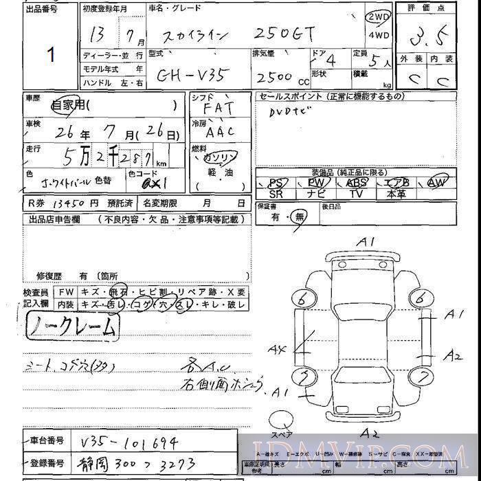 2001 NISSAN SKYLINE 250GT V35 - 1 - JU Shizuoka