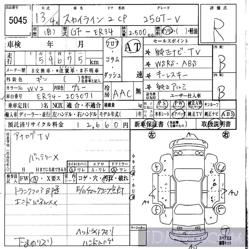 2001 NISSAN SKYLINE 25GT-V ER34 - 5045 - IAA Osaka