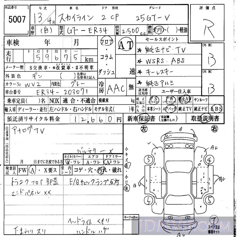 2001 NISSAN SKYLINE 25GT-V ER34 - 5007 - IAA Osaka