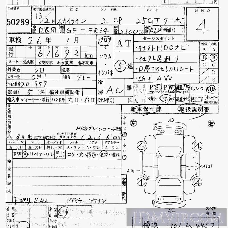 2001 NISSAN SKYLINE 25GT ER34 - 50269 - HAA Kobe