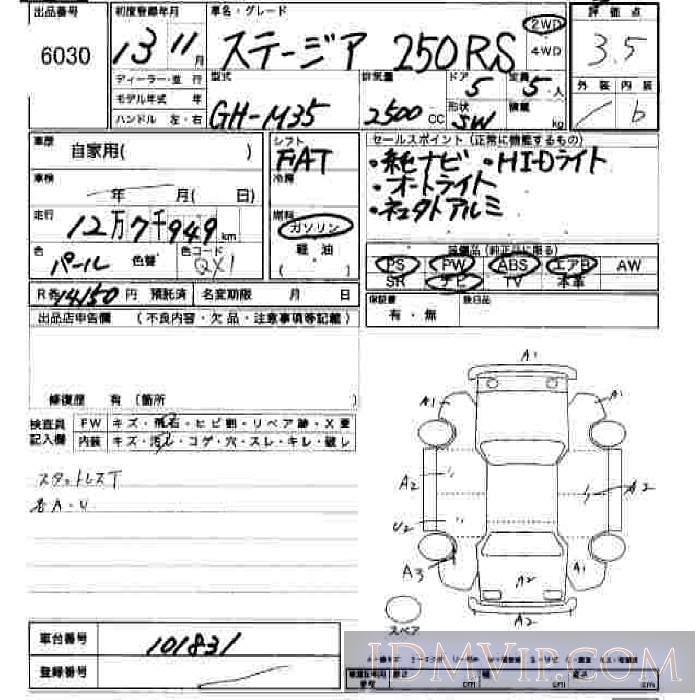 2001 NISSAN STAGEA 250RS M35 - 6030 - JU Hiroshima