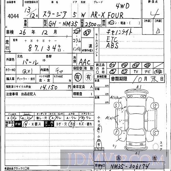 2001 NISSAN STAGEA AR-X_FOUR_4WD NM35 - 4044 - Hanaten Osaka