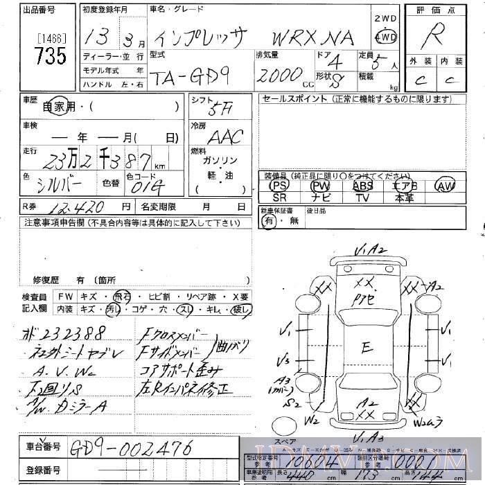 2001 SUBARU IMPREZA 4WD_NA GD9 - 735 - JU Niigata
