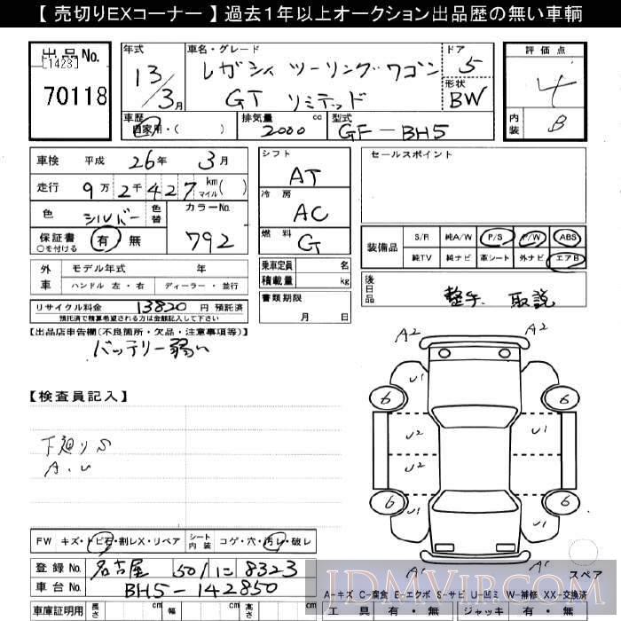 2001 SUBARU LEGACY GT_LTD BH5 - 70118 - JU Gifu