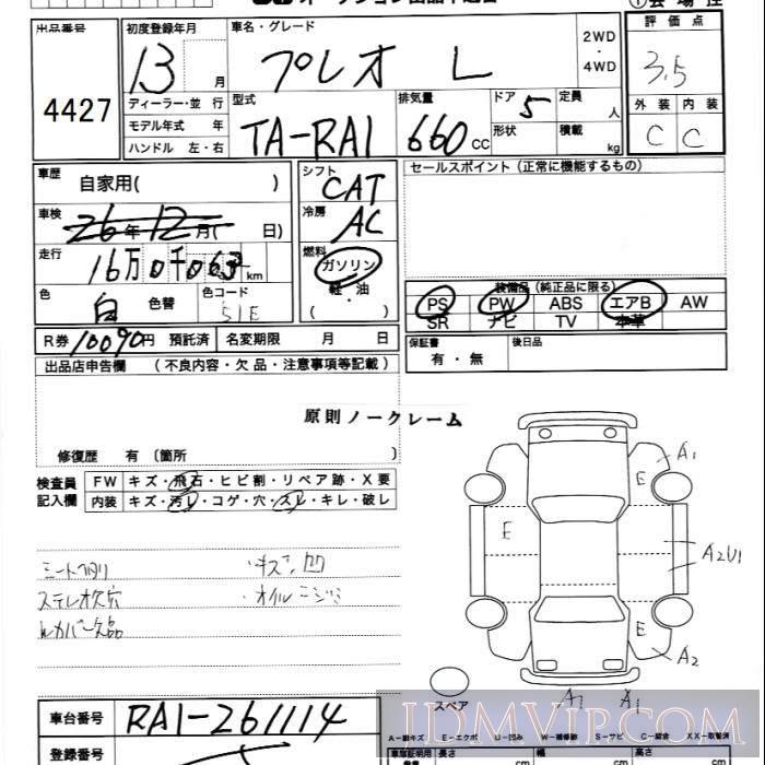 2001 SUBARU PLEO L RA1 - 4427 - JU Ibaraki