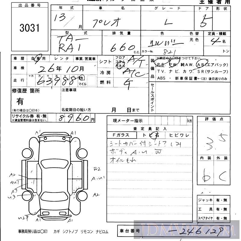 2001 SUBARU PLEO L RA1 - 3031 - KCAA Fukuoka