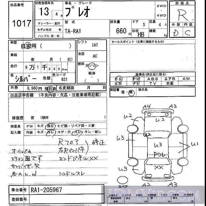 2001 SUBARU PLEO  RA1 - 1017 - JU Shizuoka