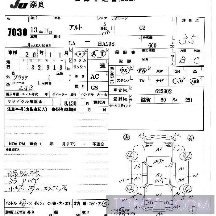 2001 SUZUKI ALTO C2 HA23S - 7030 - JU Nara