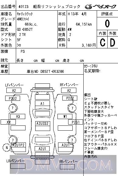 2001 SUZUKI CARRY TRUCK 4WD_ DB52T - 40123 - BAYAUC