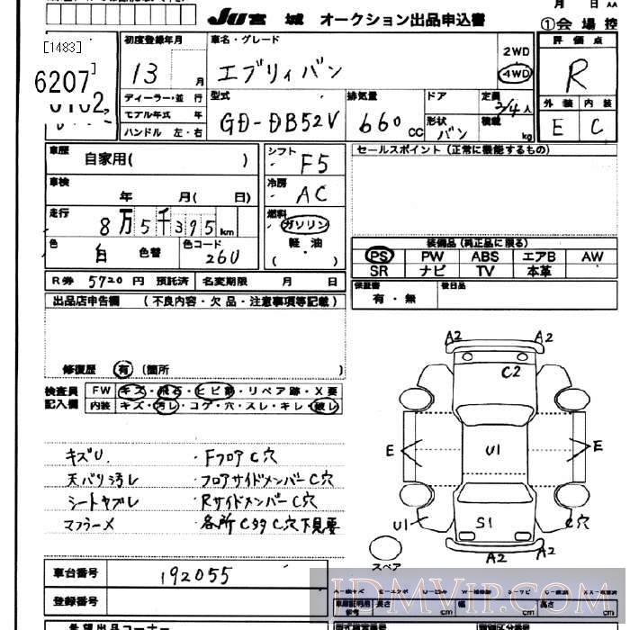 2001 SUZUKI EVERY 4WD DB52V - 6207 - JU Miyagi