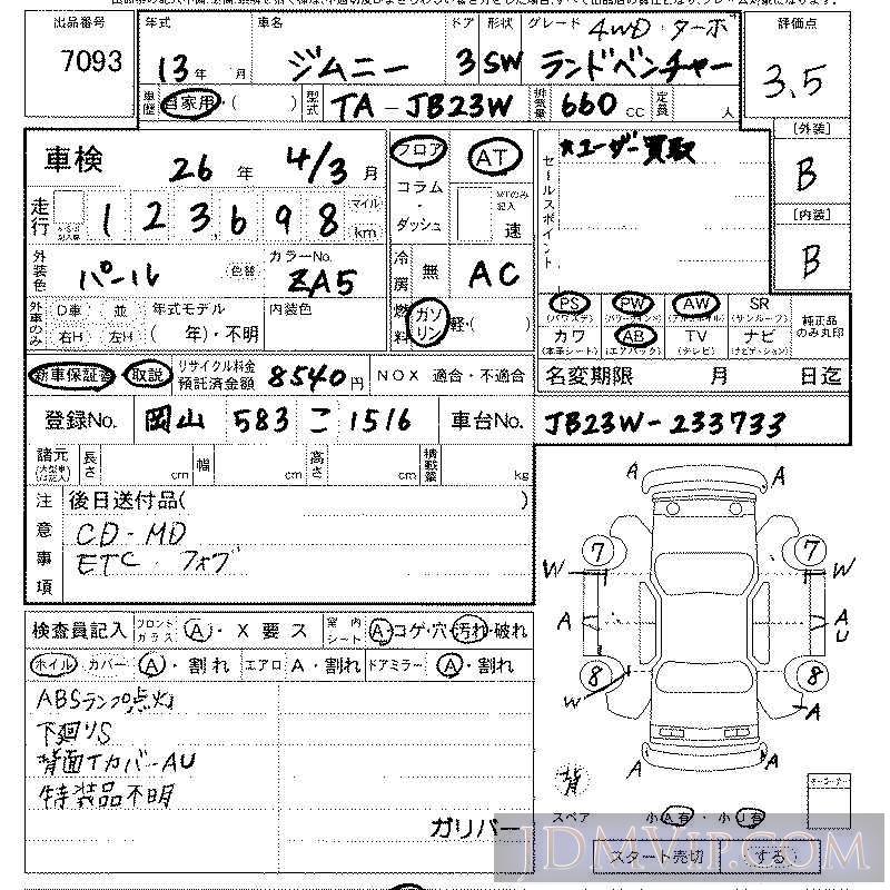 2001 SUZUKI JIMNY 4WD JB23W - 7093 - LAA Kansai