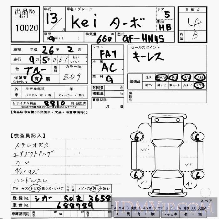 2001 SUZUKI KEI TB HN11S - 10020 - JU Gifu