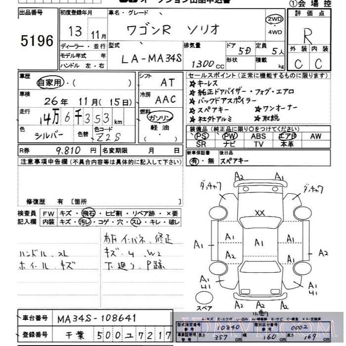 2001 SUZUKI WAGON R  MA34S - 5196 - JU Chiba