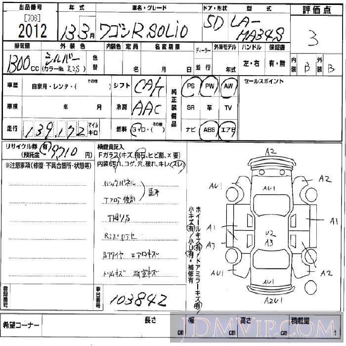2001 SUZUKI WAGON R  MA34S - 2012 - BCN