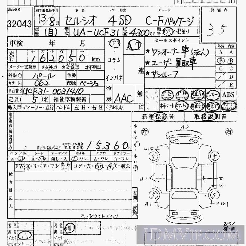 2001 TOYOTA CELSIOR C_F UCF31 - 32043 - HAA Kobe