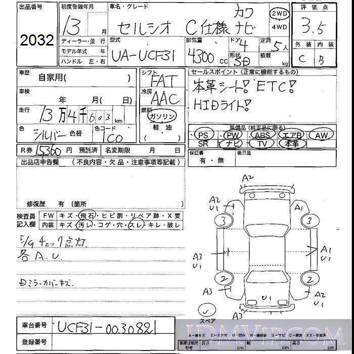 2001 TOYOTA CELSIOR C__ UCF31 - 2032 - JU Shizuoka