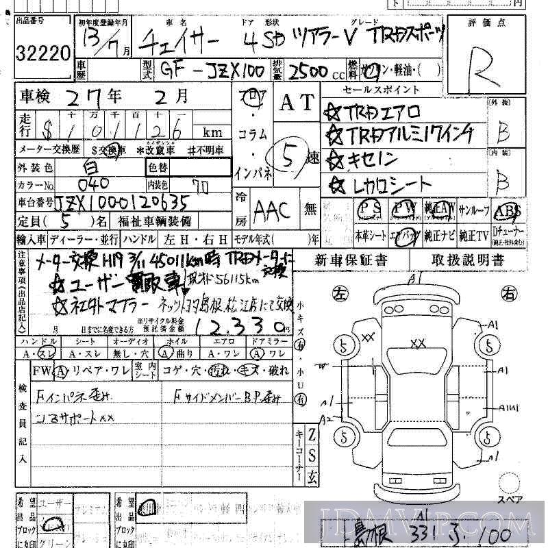 2001 TOYOTA CHASER V_TRD JZX100 - 32220 - HAA Kobe