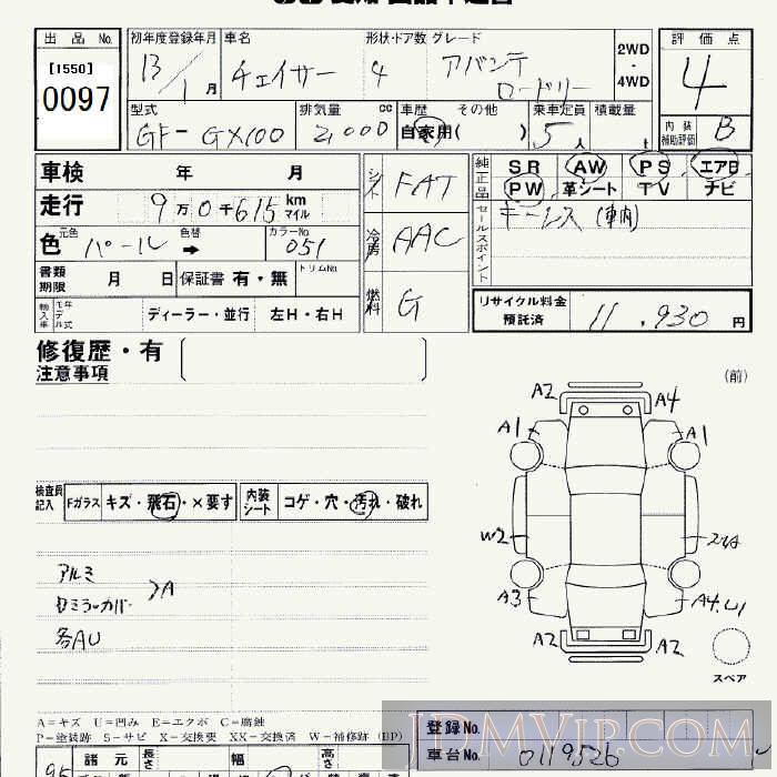 2001 TOYOTA CHASER  GX100 - 97 - JU Aichi