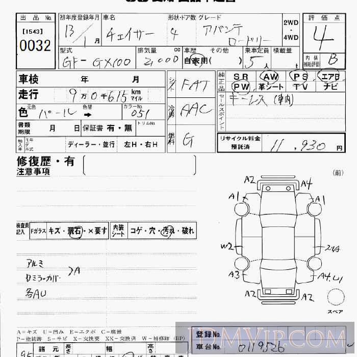 2001 TOYOTA CHASER  GX100 - 32 - JU Aichi
