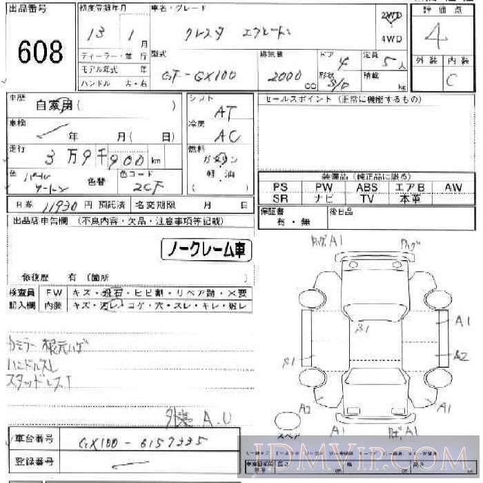 2001 TOYOTA CRESTA 4D_SD_ GX100 - 608 - JU Ishikawa
