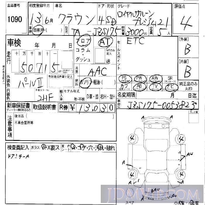 2001 TOYOTA CROWN R21 JZS175 - 1090 - LAA Okayama