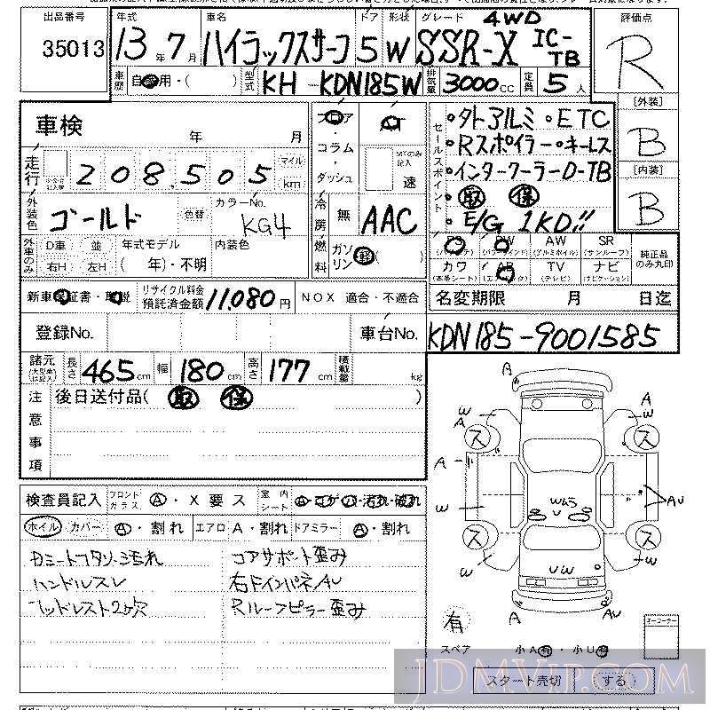 2001 TOYOTA HILUX SURF 4WD_SSR-X KDN185W - 35013 - LAA Kansai