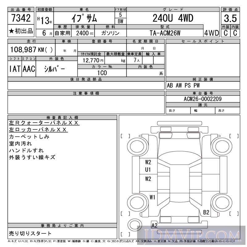 2001 TOYOTA IPSUM 240U_4WD ACM26W - 7342 - CAA Gifu