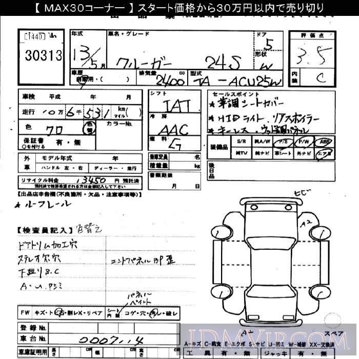 2001 TOYOTA KLUGER 2.4S ACU25W - 30313 - JU Gifu