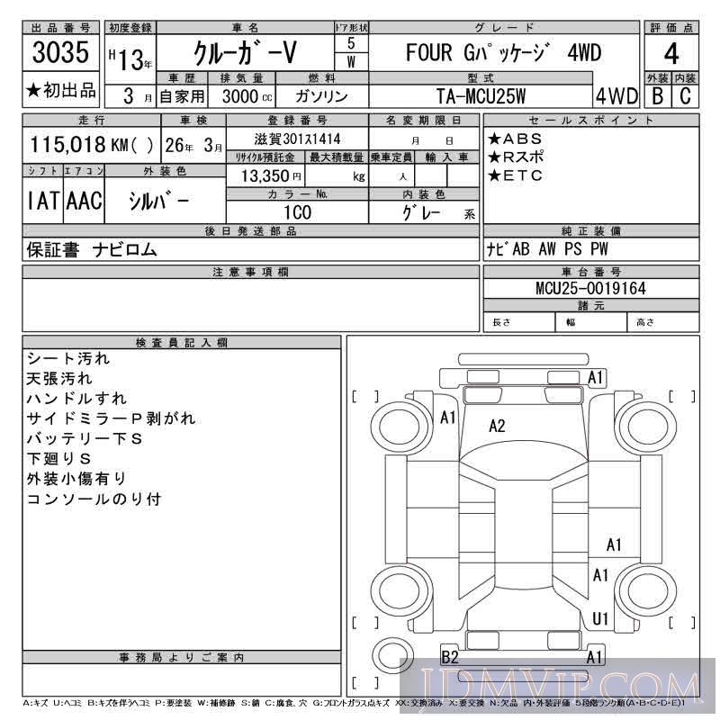 2001 TOYOTA KLUGER FOUR_G_4WD MCU25W - 3035 - CAA Gifu