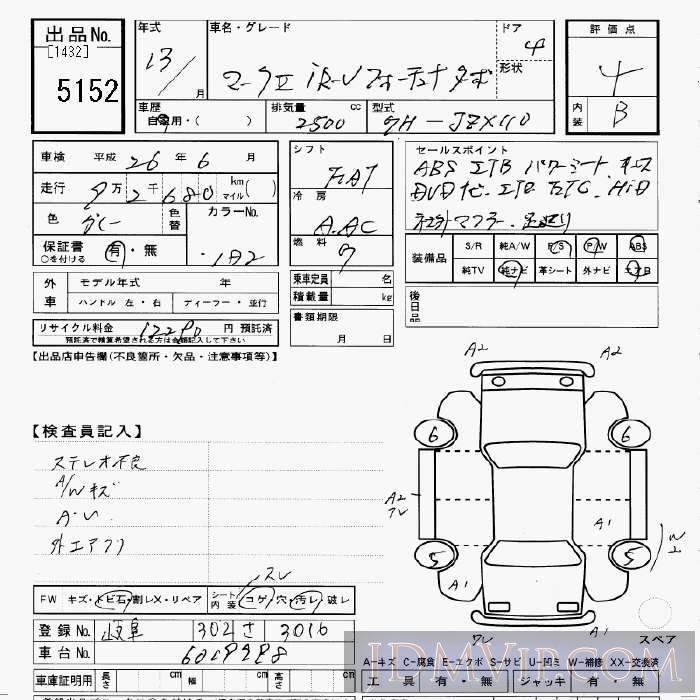2001 TOYOTA MARK II 2.5iR-V_ JZX110 - 5152 - JU Gifu