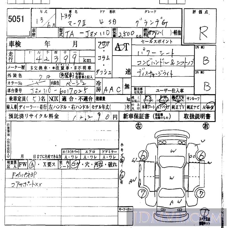 2001 TOYOTA MARK II G JZX110 - 5051 - IAA Osaka