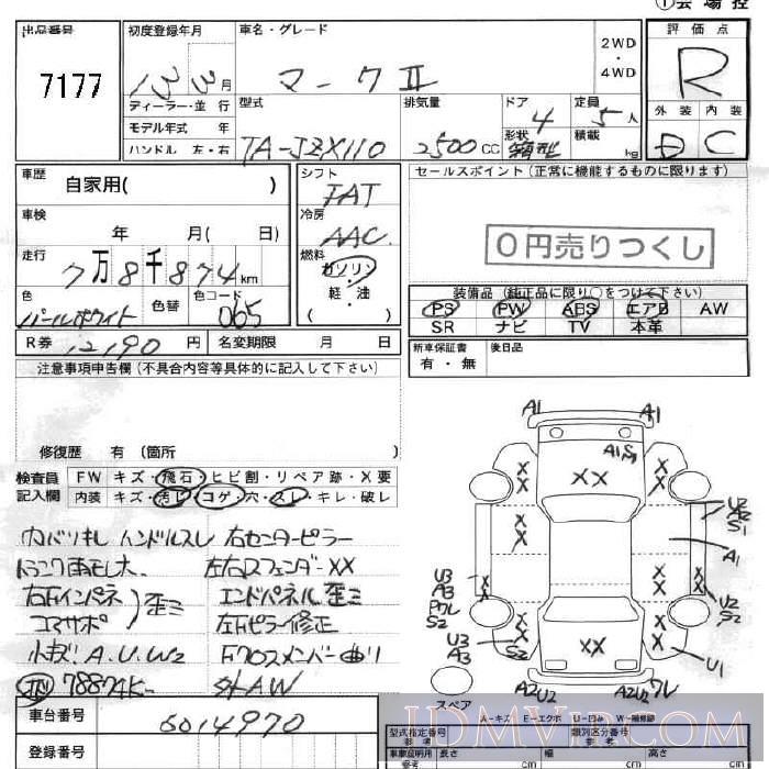 2001 TOYOTA MARK II  JZX110 - 7177 - JU Fukushima