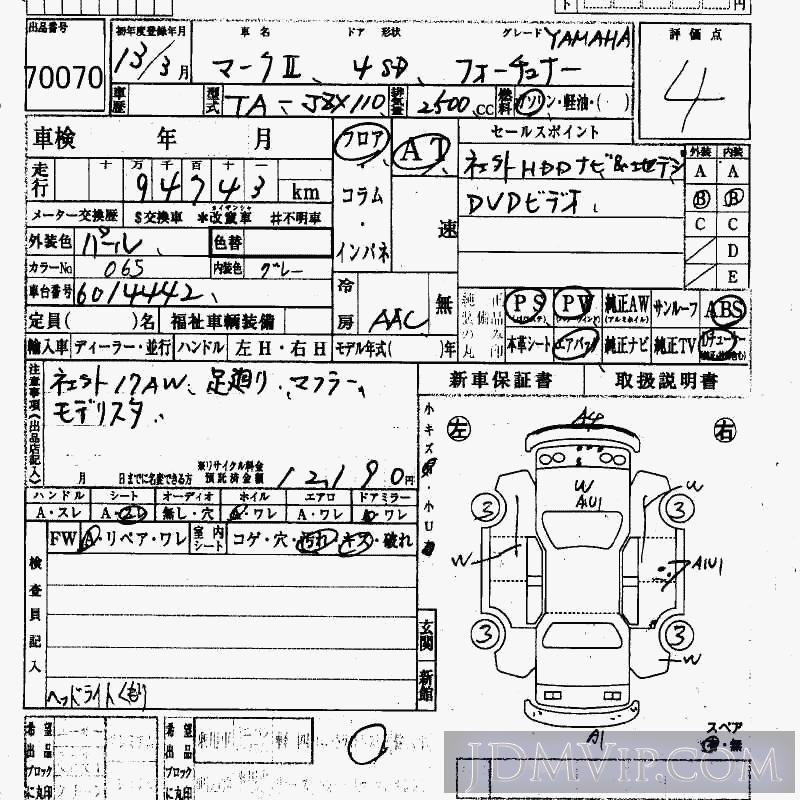 2001 TOYOTA MARK II _ JZX110 - 70070 - HAA Kobe
