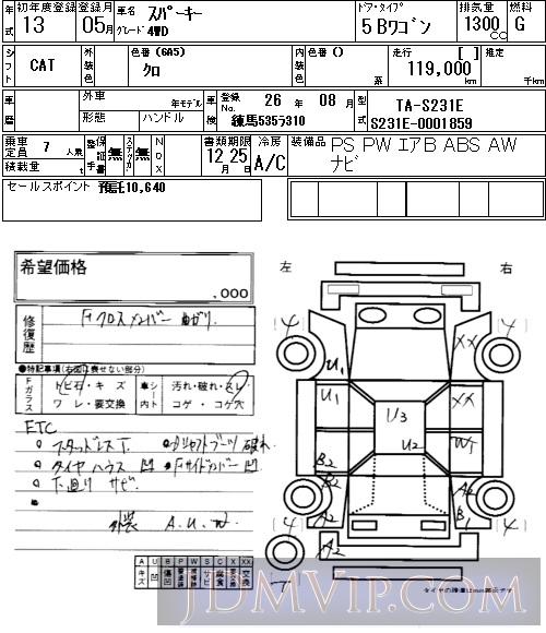 2001 TOYOTA SPARKY 4WD S231E - 220 - NAA Tokyo Nyusatsu
