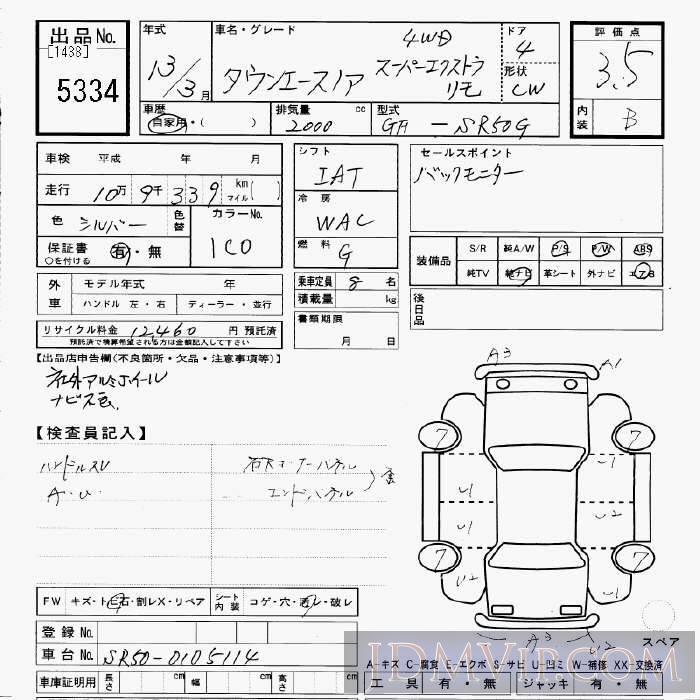2001 TOYOTA TOWN ACE NOAH 4WD_ SR50G - 5334 - JU Gifu