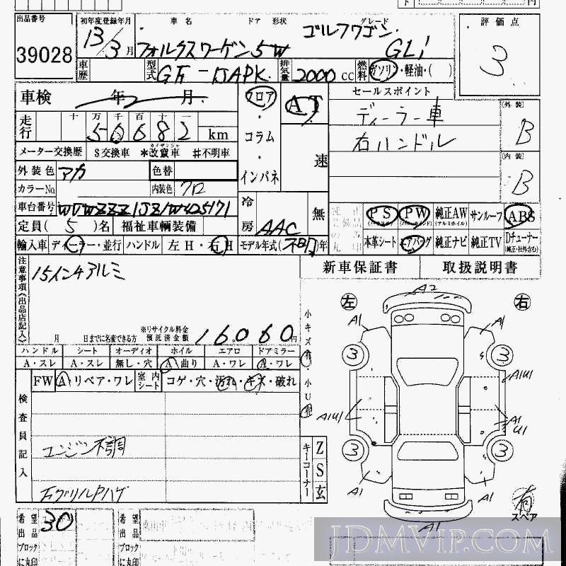 2001 VOLKSWAGEN VW GOLF WAGON GLI 1JAPK - 39028 - HAA Kobe