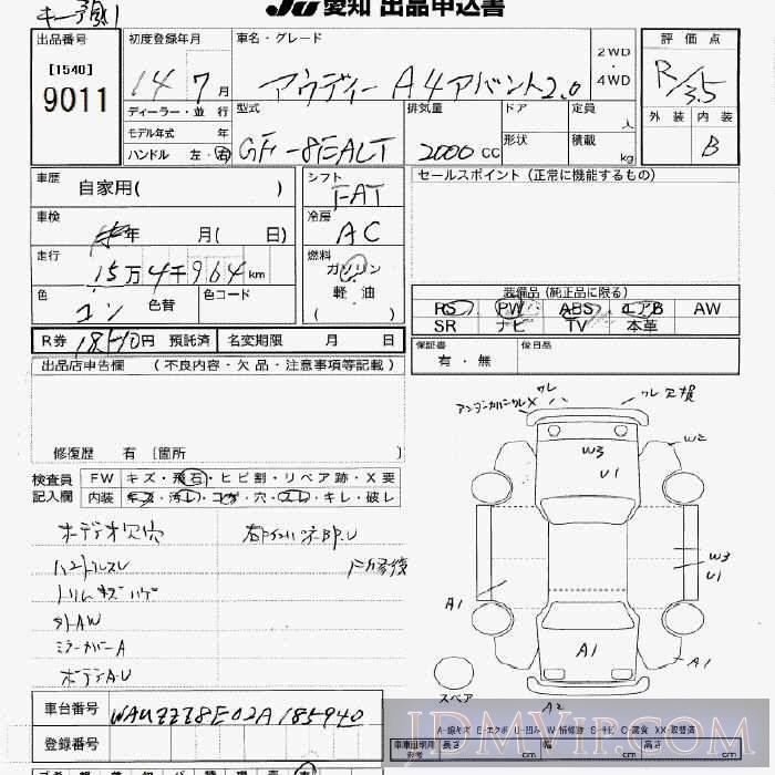 2002 AUDI AUDI A4 A4__2.0 8EALT - 9011 - JU Aichi
